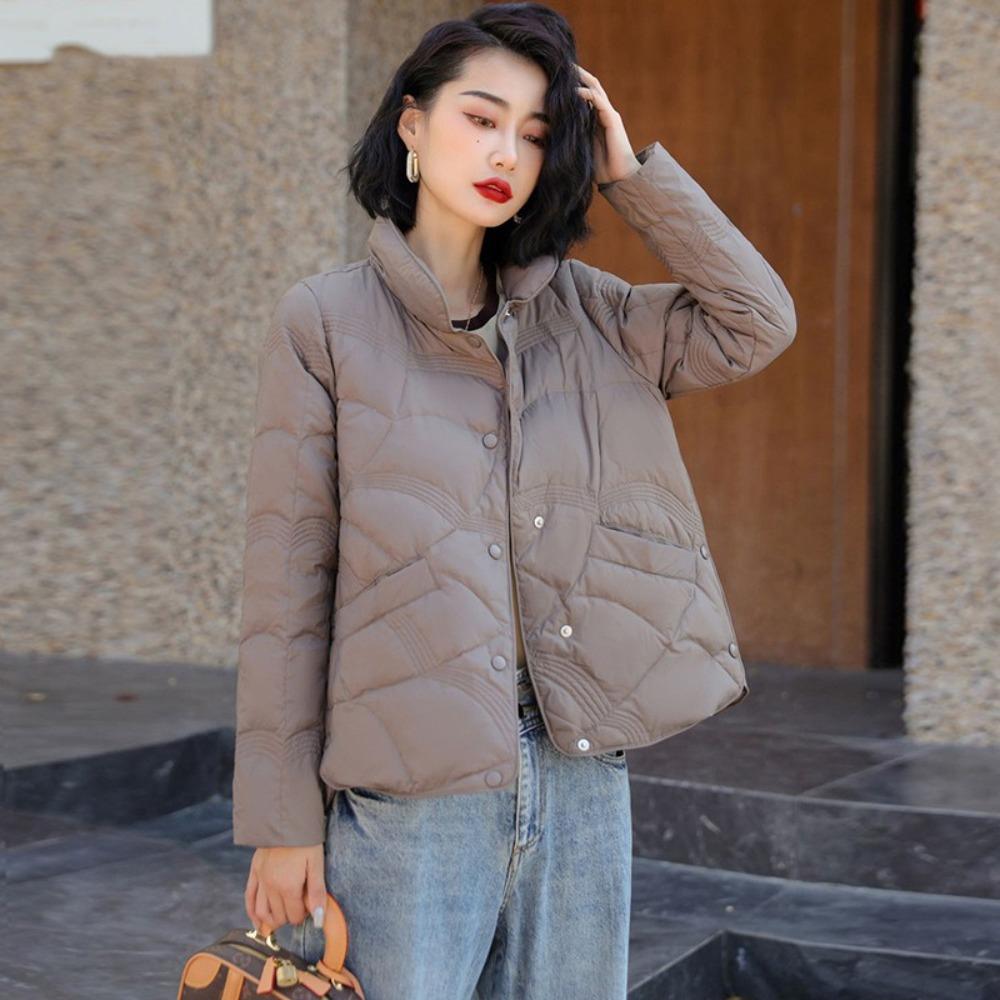 

Женские модные короткие корейские пуховики, ультралегкие, повседневные, объемные, теплые пуховые пальто, женские ветрозащитные парки L