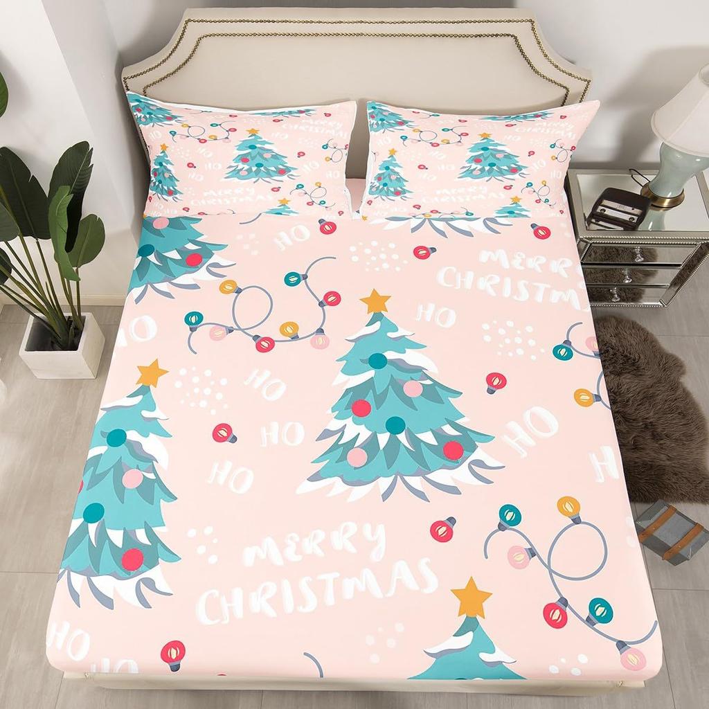 Christmas Theme Pattern Mattress Four-Piece Bedding Set Bedroom Dormitory Bedding Decoration