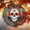 Vibrant Day of the Dead Skull Wind Chime Colorful Floral Skeleton Design 2D Rotating Outdoor Garden Art Festive Wall Decor for Home Yard