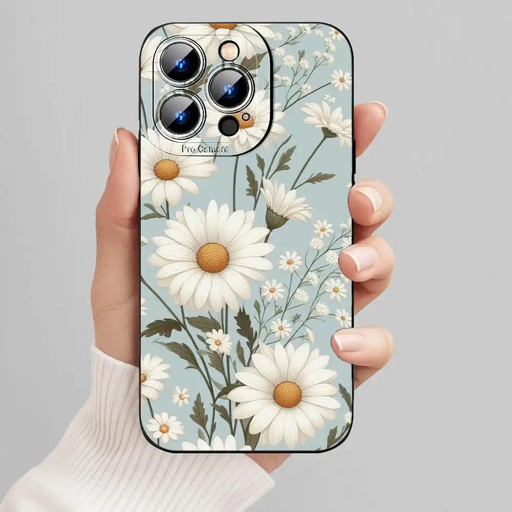 Daisy Flower Pattern Phone Case Suitable for iPhone 17 16 15 14 13 12 11 Pro/Max/Plus Anti Drop and Shockproof