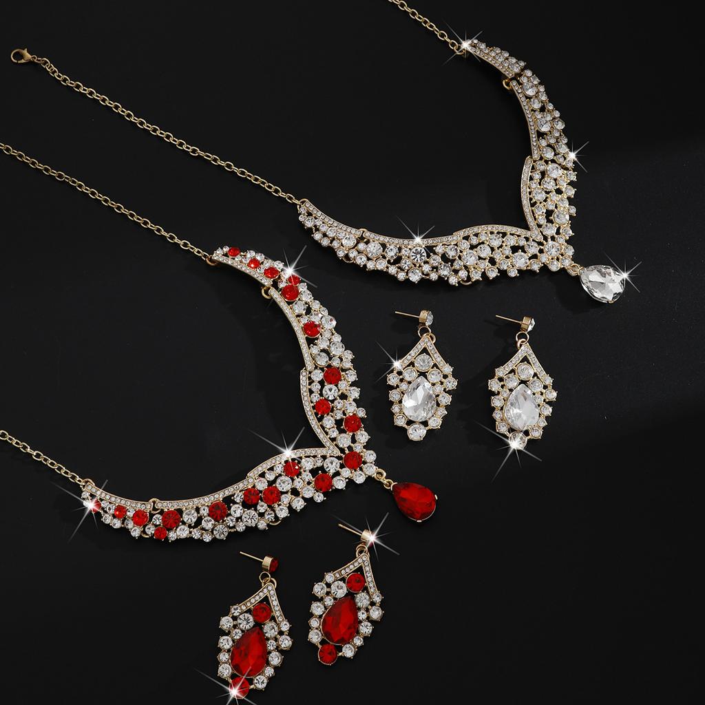 2026 Big Water Drop Jewelry Direct Sales European and American Necklaces Earrings Two-piece Set Flower Bride Retro High-end Design Set