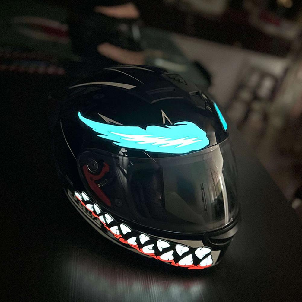 Motosiklet Kaskı LED Işık Su Geçirmez Şerit Etiket Yanıp Sönen Uyarı Işıkları Gece Sürüşü Venom Dişler Ağız Gözler Aksesuarlar #469682