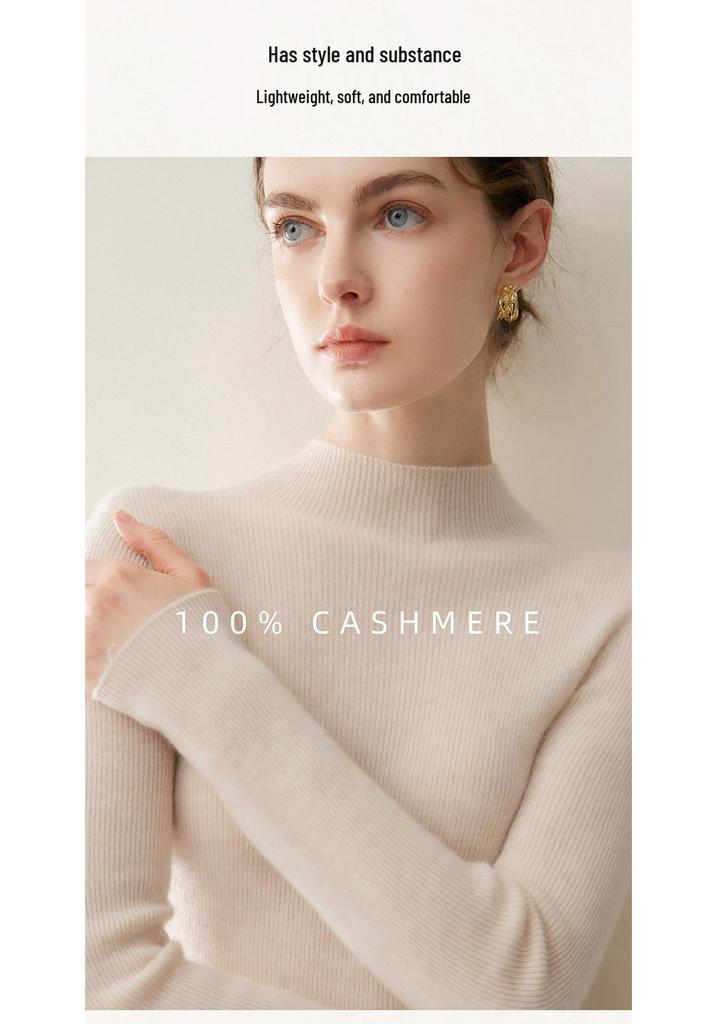 Seamless Pure Cashmere High Neck Women's Slimming Knit Sweater