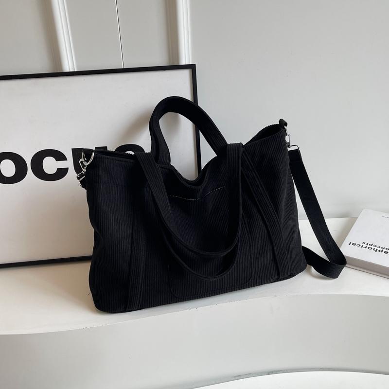 Solid Color Corduroy Bag Women's Large Capacity Shoulder Crossbody Bag Commuter Tote Bag