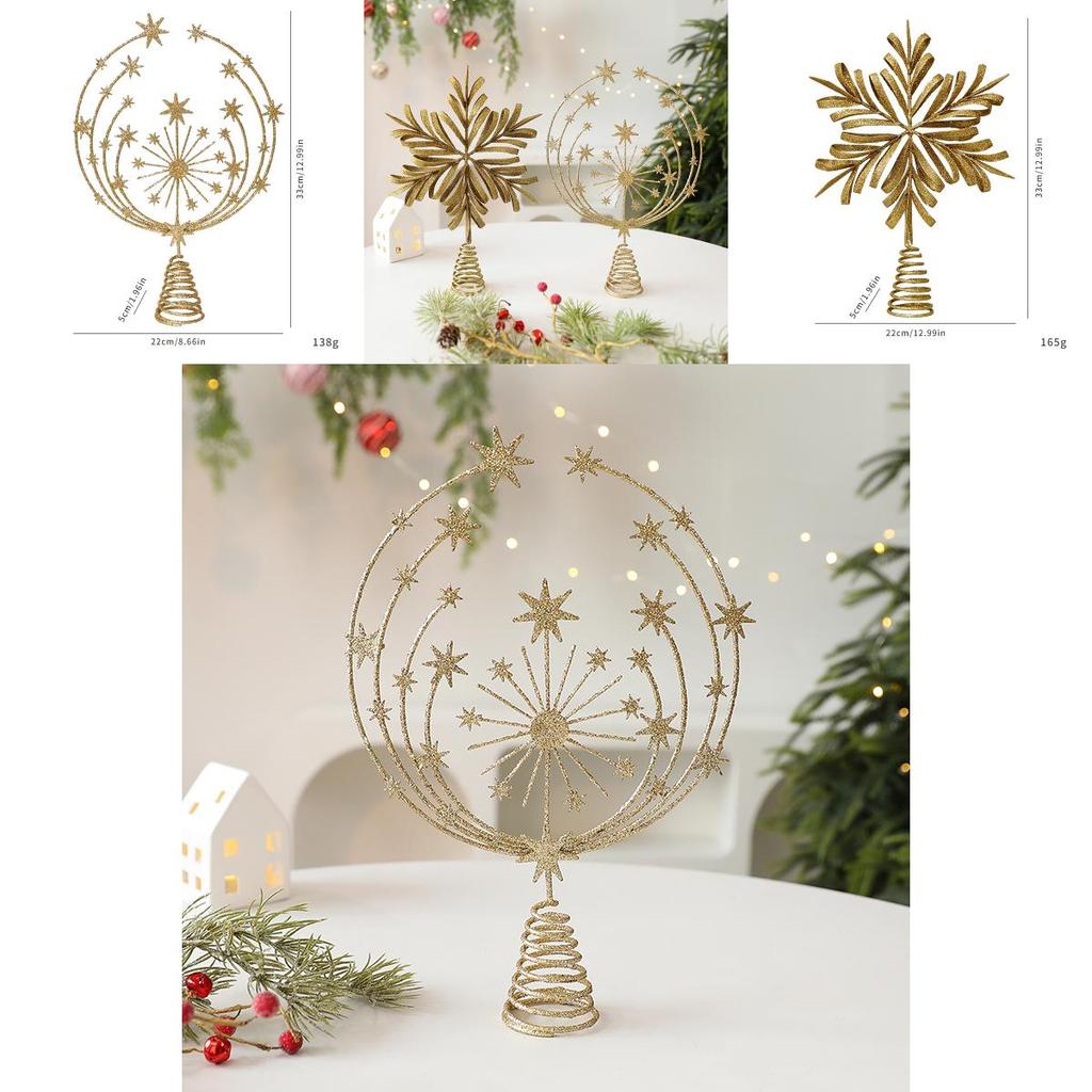 Christmas Tree Topper With Snowflake And Star Iron Art Decoration For Holiday Festivities