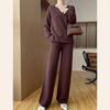 Casual Two-Piece Plus Size Wide-Leg Pants Knitwear Suit with Pockets