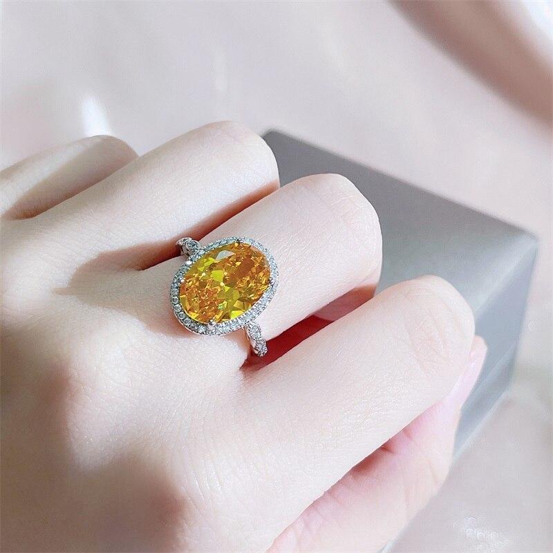BELLA BOX Anello da donna di lusso con zircone ovale di colore giallo, regalo di fidanzamento per feste di fine gioielleria femminile