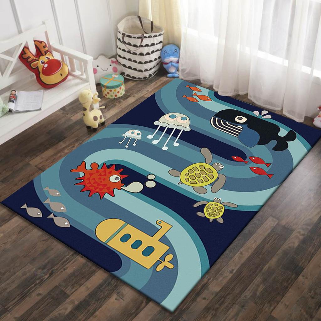 Cartoon Rocket Kids Room Carpet Dinosaur Living Room Area Rug Crystal Velvet Anti-slip Boys Bedroom Rug Children Play Gamer Mat