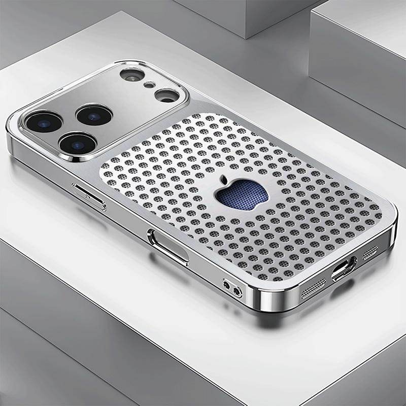 Metalowa obudowa na telefon z hartowanego szkła z wzorem okrągłych otworów, galwanizowana, dla iPhone 17 Pro Max 11 12 13 14 15 16 Plus 16E 17Air Cover