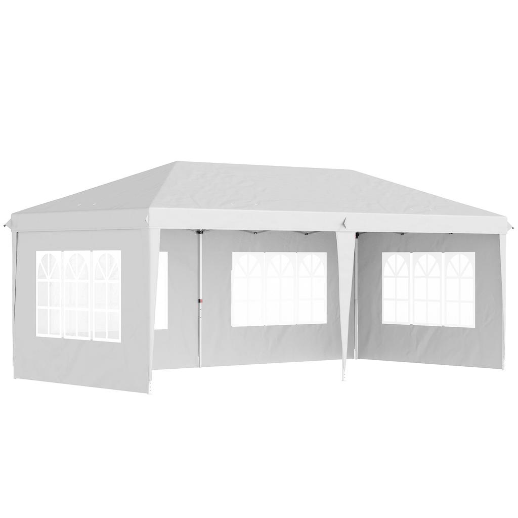 3 X 6m Pop Up Gazebo Height Adjustable Marquee Party Tent With Sidewalls And Storage Bag White