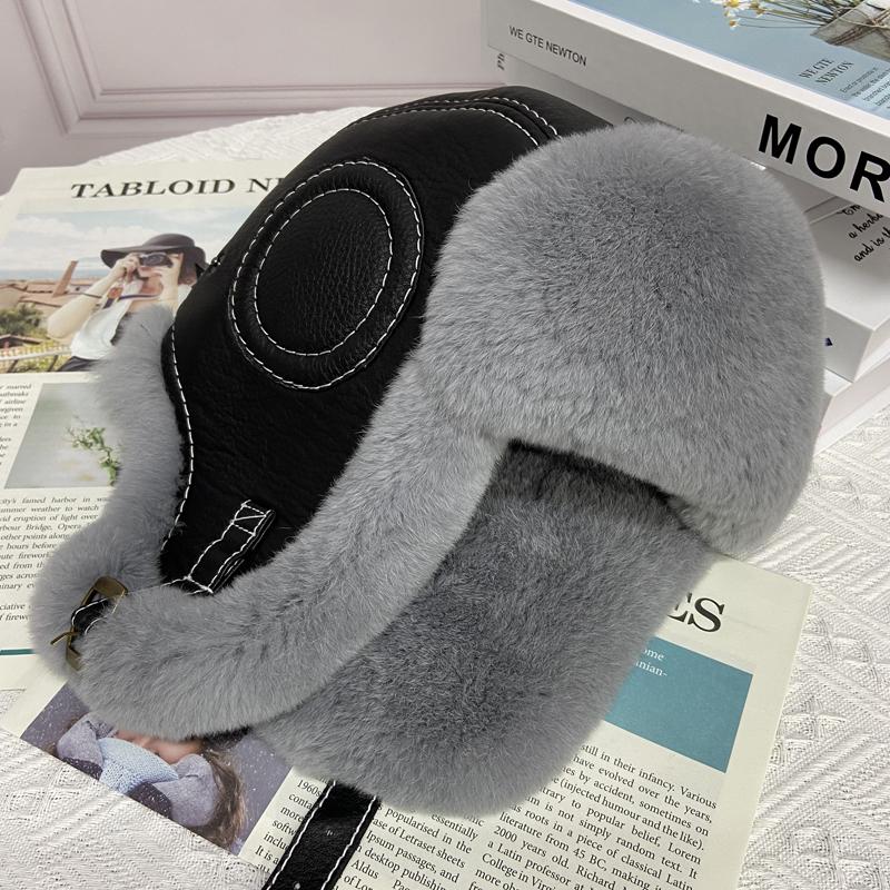 Căciulă Bomber din Blană de Iepure Bărbați Iarnă Caldă Groasă Căciulă Trapper Caldă cu Urechi Piele Naturală Curea Ajustabilă Căciuli de Zăpadă