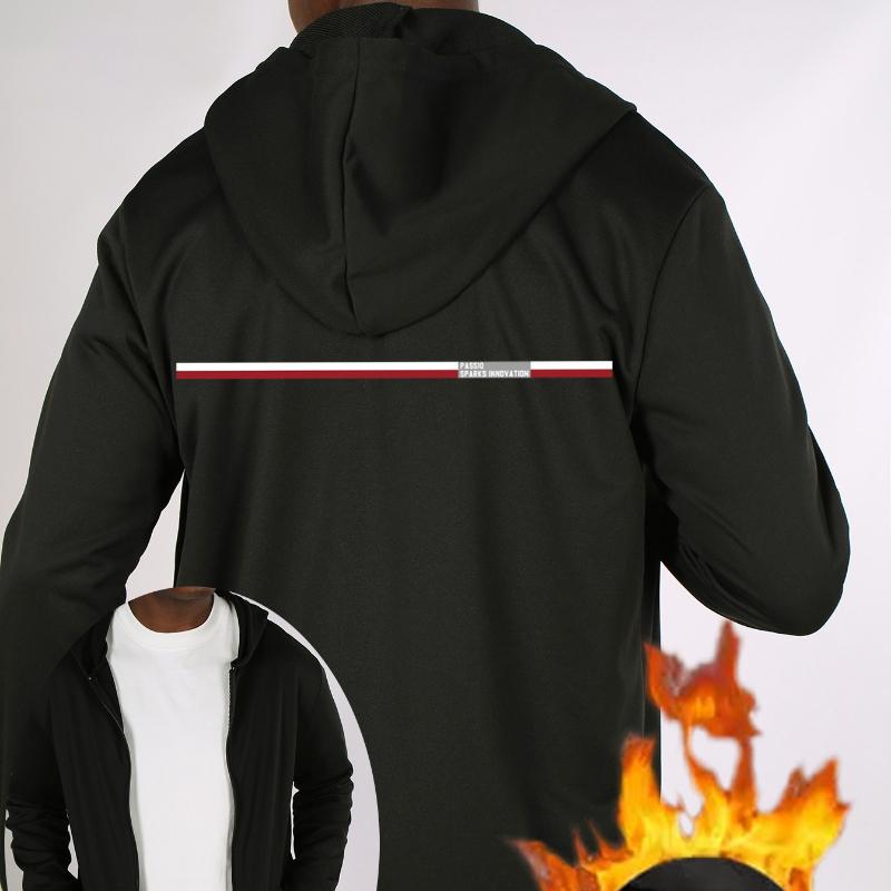 

Modern Geometric Logo Fleece-Lined Hooded Zip-Up Jacket, Windproof Durable Warm, Casual Versatile Coat XXL