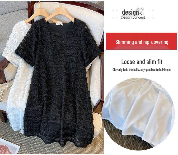 2023 Summer French Lace Plus Size Dress for Women, Straight Mid-Length Skirt