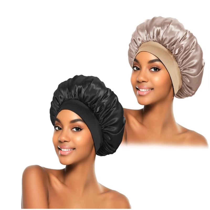 Wide Brim Satin Nightcap: Elastic Silk Hair Protection Scarf for Men & Women, Solid Color, Bath & Chemo Cap.