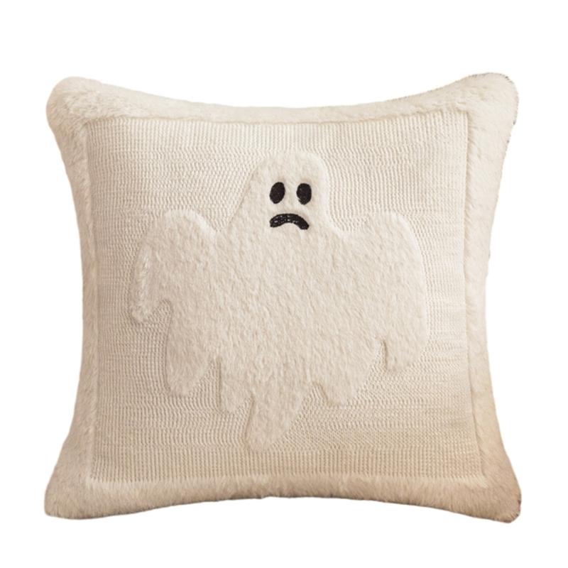 Spooky Themed Plush Pillow Cover Nursery Bedroom Decors Ghostly Pattern Throw Pillowcase for Sofa Couch Halloween Accessory