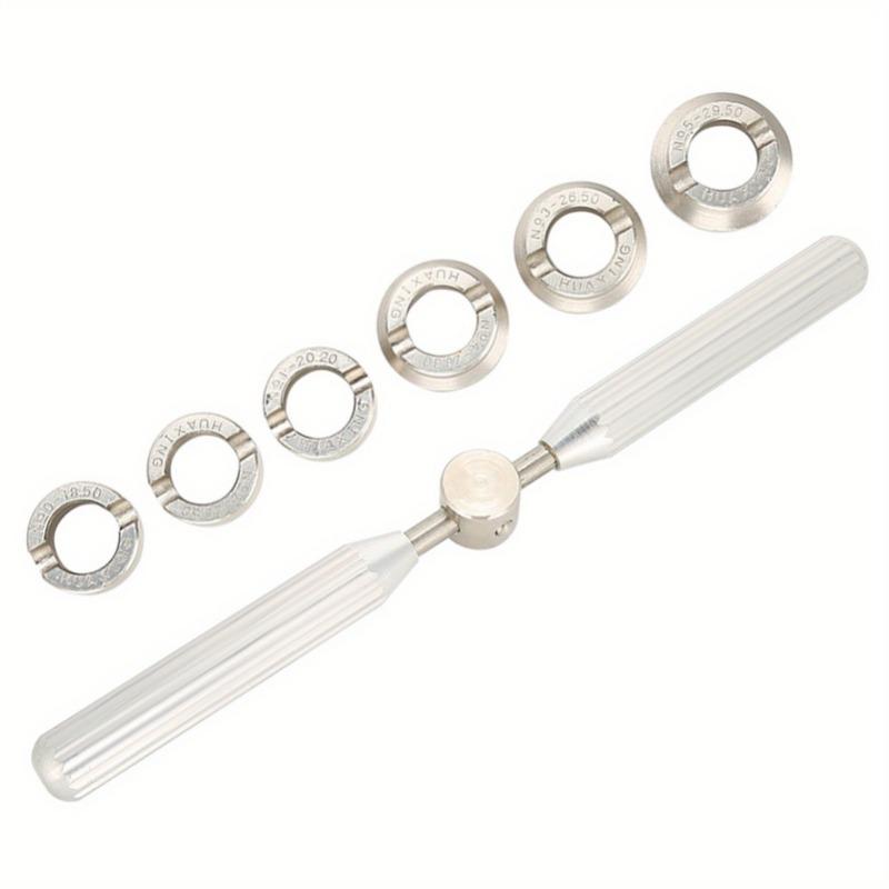 1 set Baksideslock Öppnare Borttagare Set Klocknyckel med 6 Matriser Del Klockreparationsverktyg Kit Tillbehör för Urreparatör