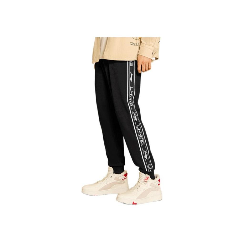 Li-Ning Side Stripe Logo Casual Knitted Sweatpants Men Bottoms Standard-Black AKLRF59-1
