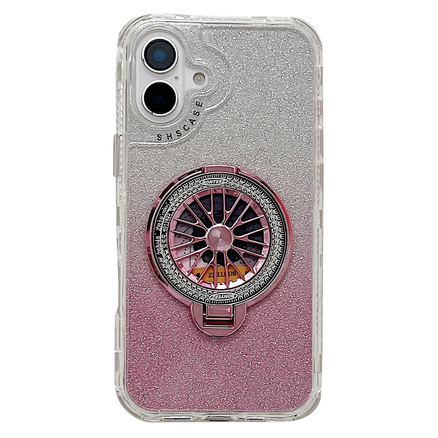 

For iPhone 16 Case Compatible with MagSafe Gyro Design Glitter PC + TPU Phone Cover - Pink