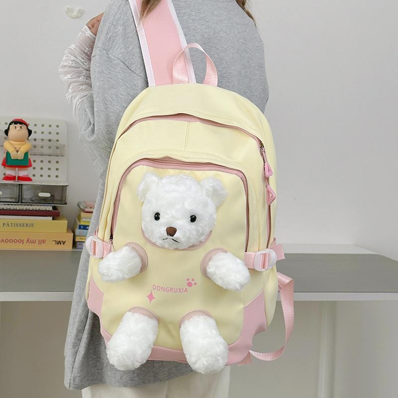 Cute bear schoolbag women's new fashion girl high-value junior high school student backpack student doll backpack