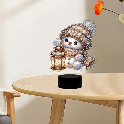 Acrylic Double Sided Xmas Snowman Multifunctional Diamond Night Lamp Decorative DIY 5D Diamond Lamp Diamond Art Light Ornaments