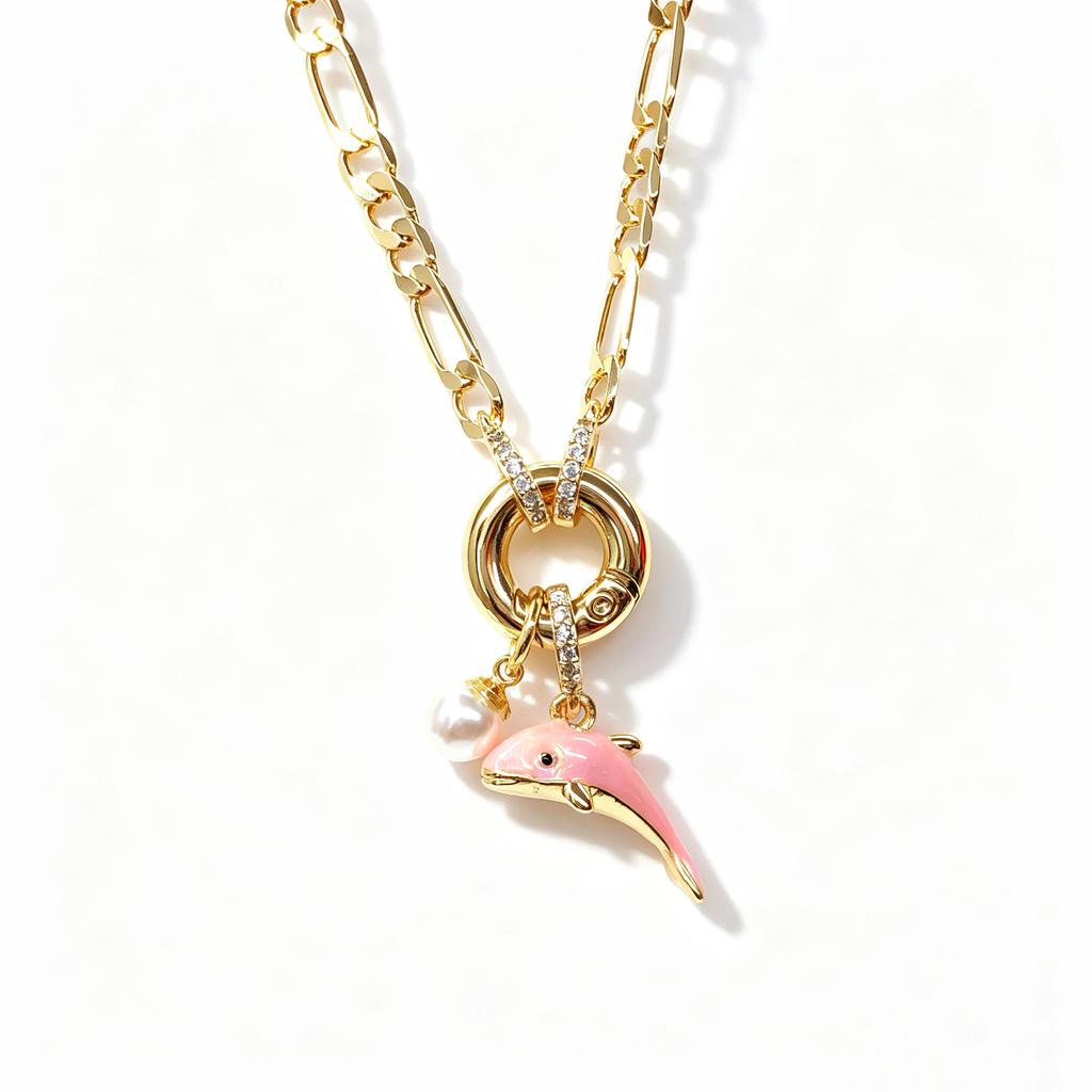 Figaro Chain Enamel Art Dolphin Animal Necklace Temperament for Women Girls Holiday Lock Bone Chain Choker Quality High Jewelry