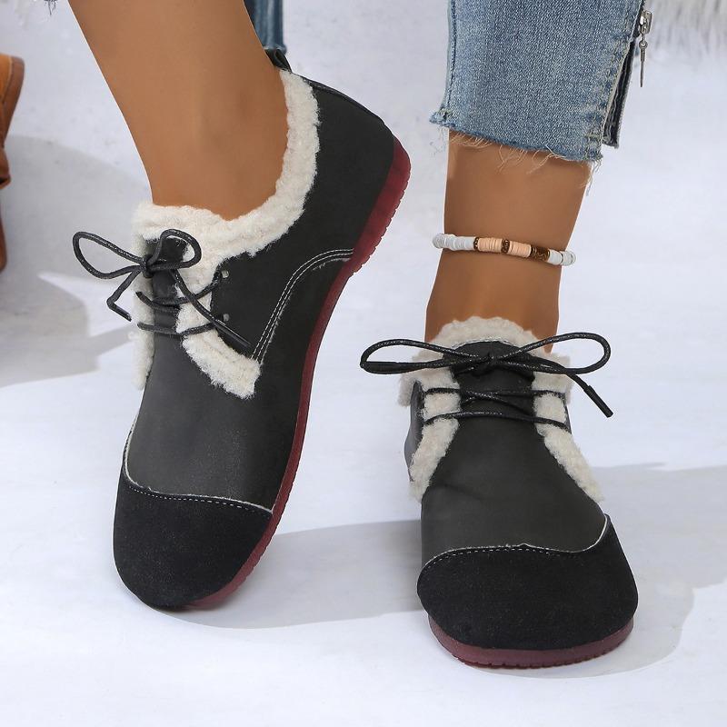 

Large size retro velvet warm flat cotton shoes women s winter new lace-up round head fluffy shoes 36