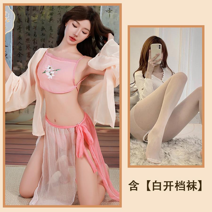 Sex Underwear Sexy Perspective Belly Pocket Smock Sexy Suit Seductive Polyester Hanfu Women