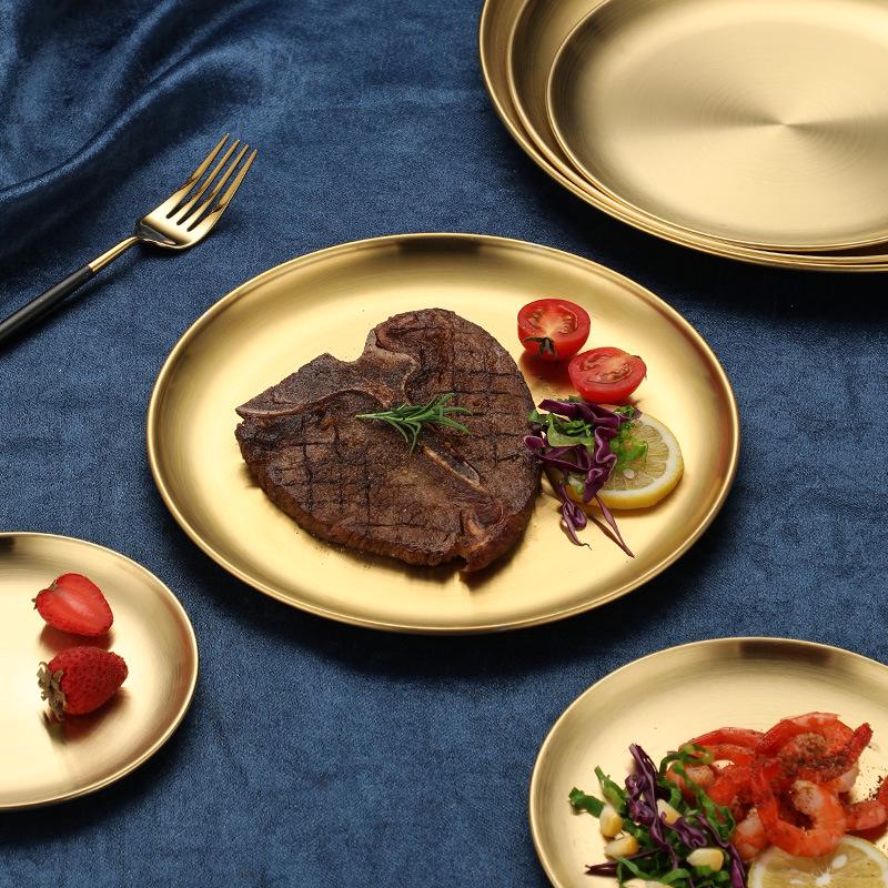 Gold-Plated Stainless Steel Multi-Purpose Round Grill Pan and Plate for BBQ, Cakes, Desserts, Fruits, Vegetables, High-End Hotel Quality.