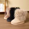 Autumn and Winter Long Haired Mid Length Boots with Thick Soles, Warm Home Cotton Shoes, Casual and Fashionable Snow Boots for Women