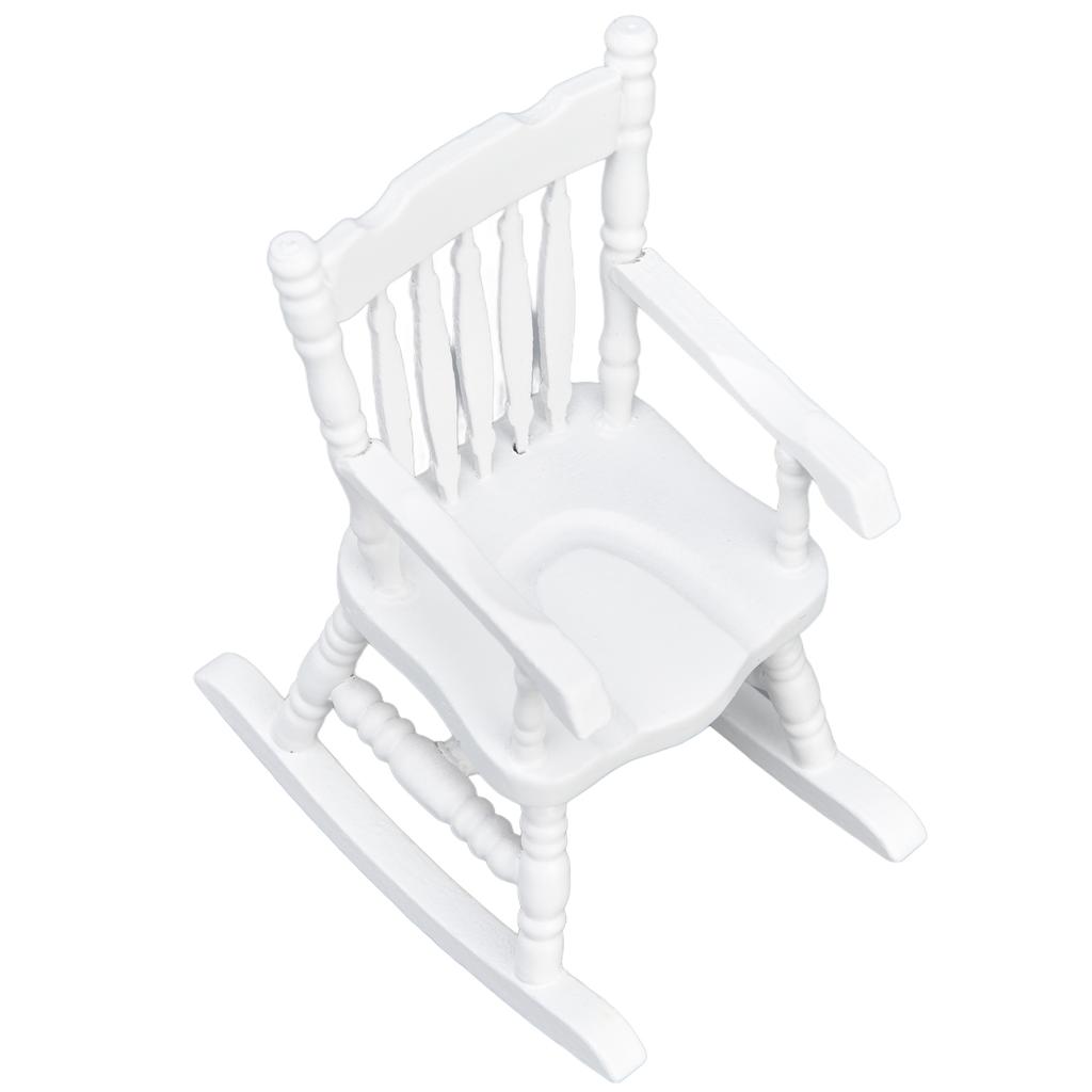 1:12 Dollhouse Chair Wood Doll House Miniature Rocking Chair White Mini Dollhouse Furniture