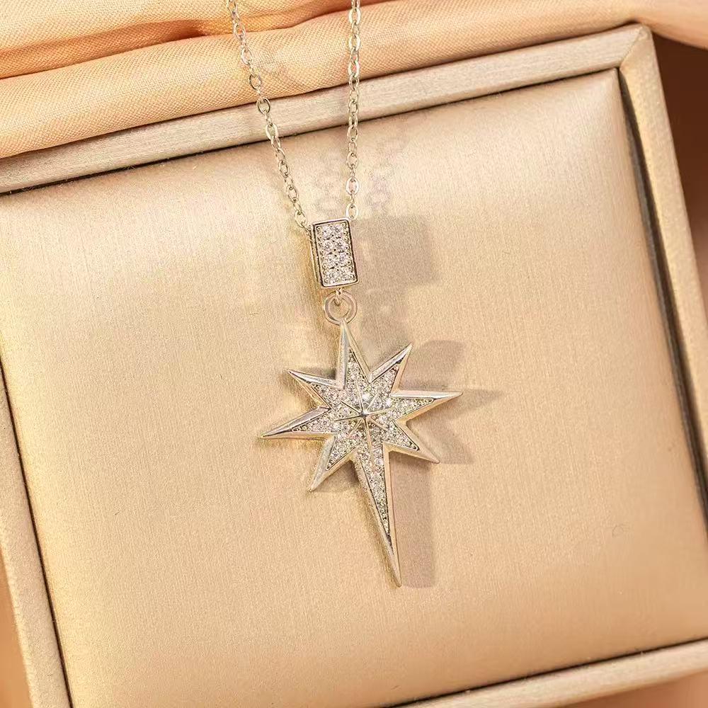 Pendentif Étoile à Huit Branches: Accessoire DIY de Luxe en Cuivre et Zirconia pour Femmes