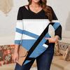 Dámské potištěné topy plus size s dutým véčkovým výstřihem a 3/4 rukávy, elegantní ležérní topy
