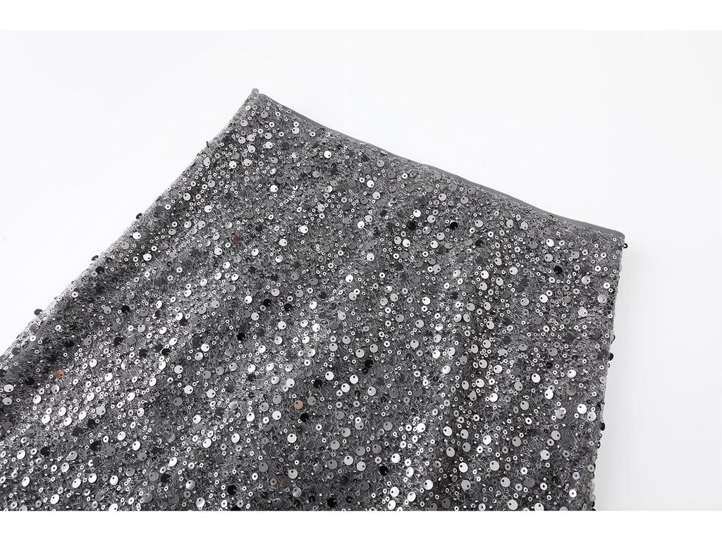 In-Stock Women's Silver Sequin Slit Skirt, Spring 2026 Collection