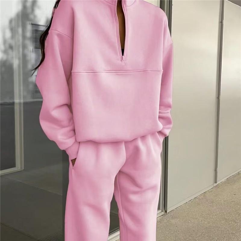 

Women s 2-Piece Tracksuit Half-Zip Sweatshirt Jogger Pants XXXL рожевий
