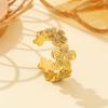 Europäischer und amerikanischer Edelstahl-Blumen-Offener Fingerring für Damen - Schlichtes Nischen-Titanstahl-Design