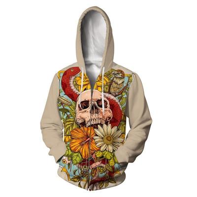 Men's Zipper Hoodie Halloween Skeleton Fashion 3D Digital Printed Men's Hoodie