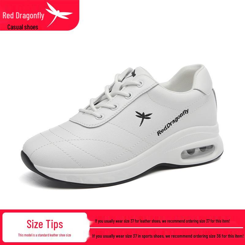 Red Dragonfly Women s Height-Increasing Thick-Soled White Leather Casual Shoes for Spring, Autumn, and Winter 36 белый