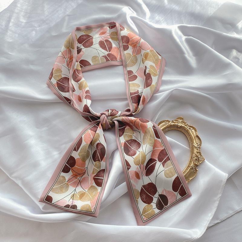 Print Flower Small Scarf For Women Handle Bag Ribbons Fashion Head Scarf Small Long Skinny Scarves Headbands
