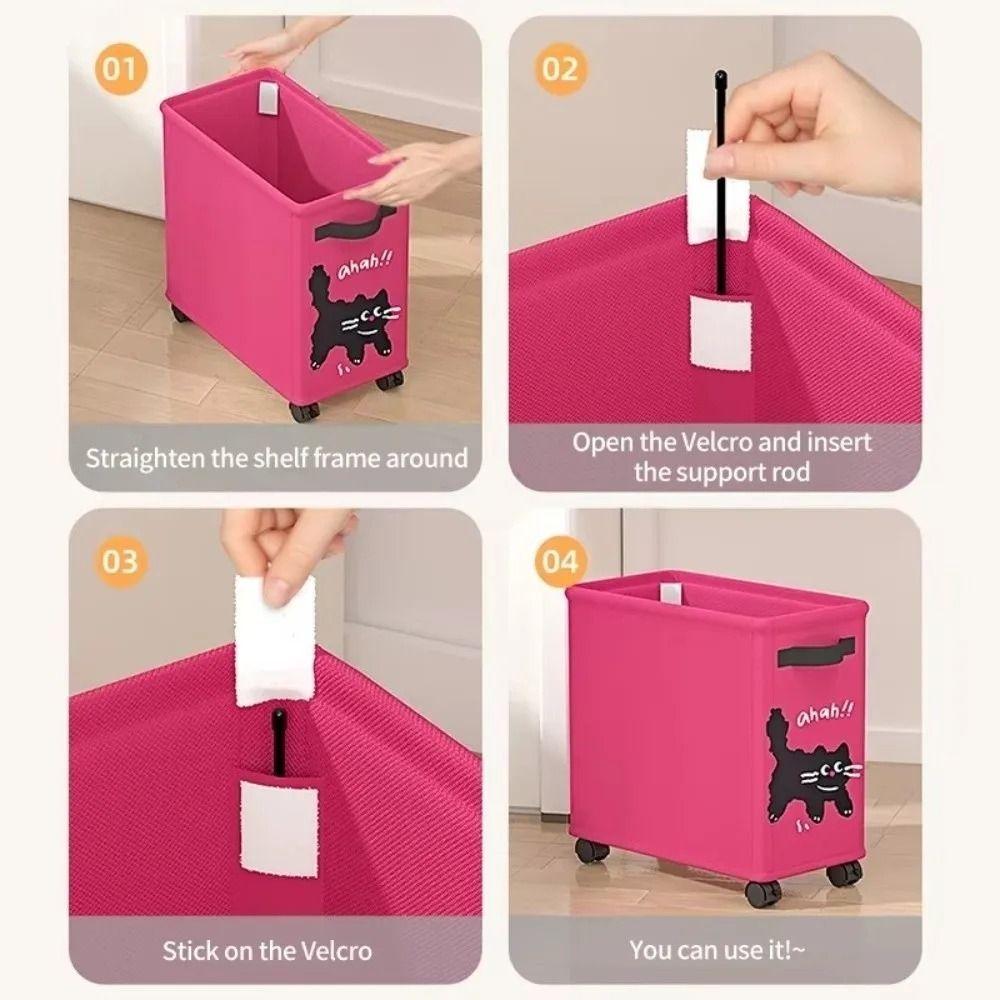 Oxford Cloth Under Desk Cart Storage Basket Cartoon Animal Print Cute Rolling Storage Cart Movable Foldable Dirty Clothes Basket