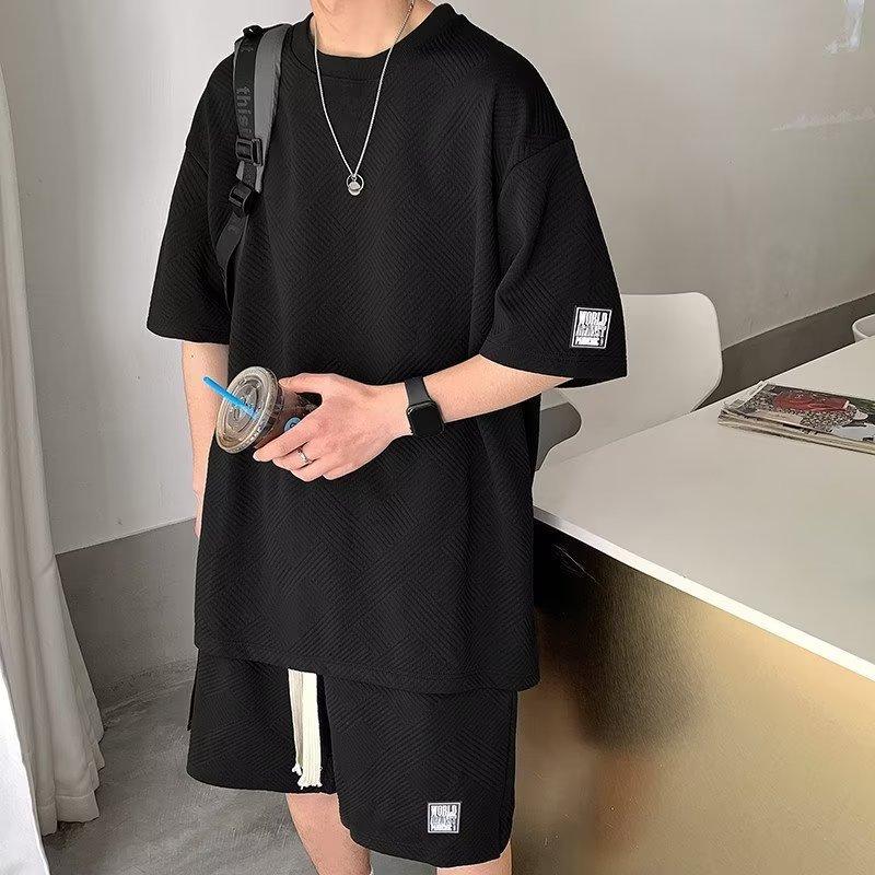 

Men s Set Plus Size Set Casual Sports Suit Short Sleeve + Shorts 2 Piece Set M чорний