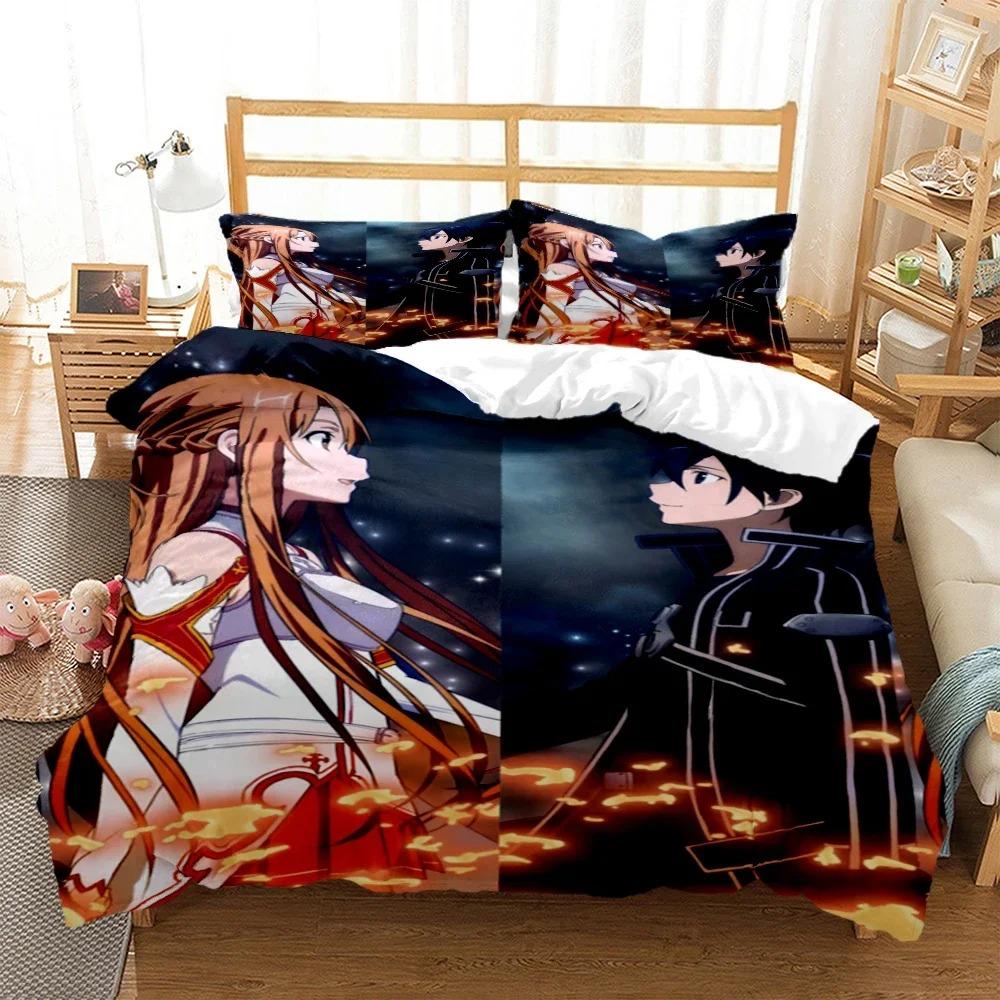 Fashion SAO Anime Art Print Three Piece Bedding Set Fashion Article Boys Or Adults For Beds Quilt Covers Pillowcases Bedding Set