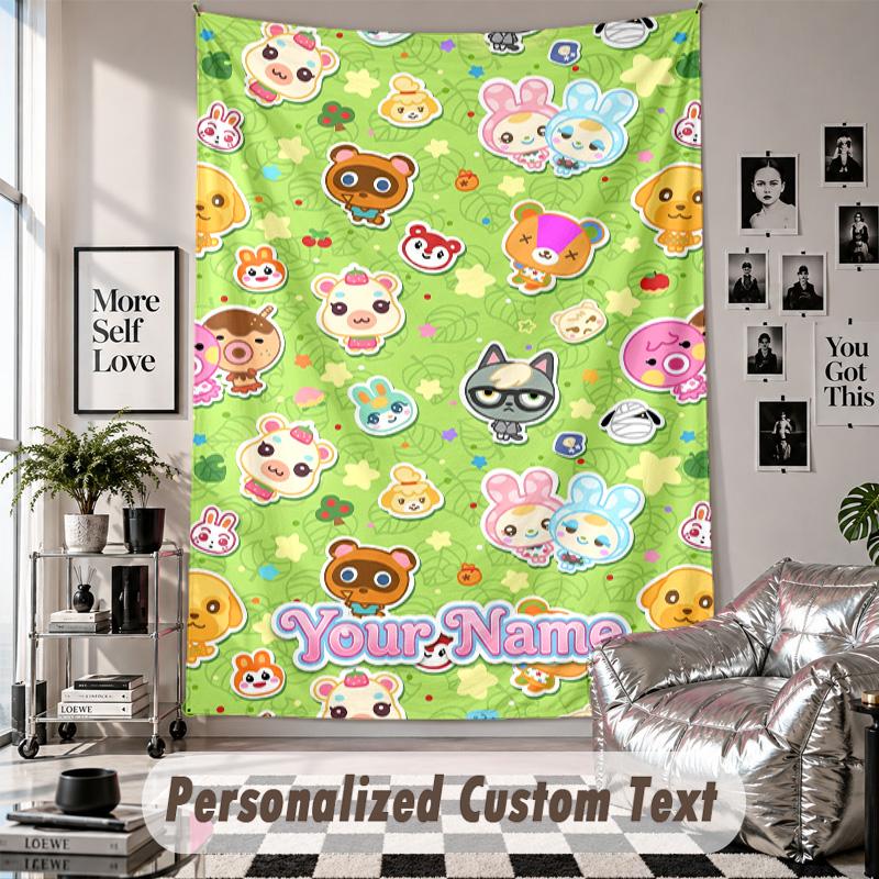 Custom Tapestry Wall Hanging, Animal Crossing Personalized Name Text Home Wall Decor