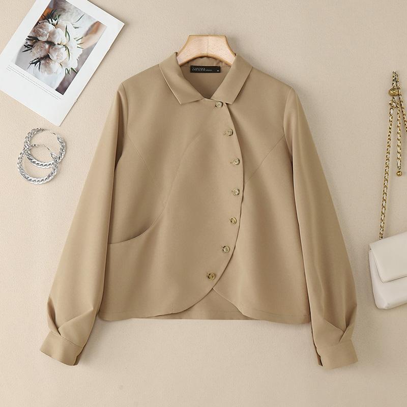 

ZANZEA Женская свободная повседневная блузка с отложным воротником и длинным рукавом 5XL хаки