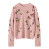 Cashmere Wool Blended Crew Neck Knitted Sweater Women'S Long-Sleeved Primer Autumn And Winter New Embroidered Butterfly Design Sweater