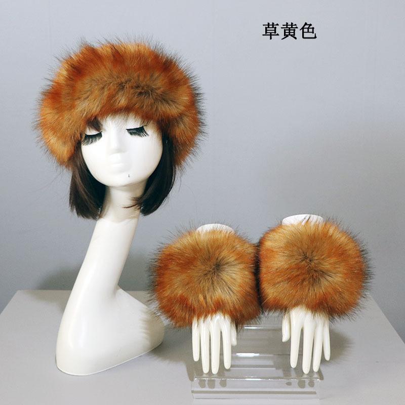 3pcs/Set Women Winter Faux Fox Fur Headband Hats Cuffs Fashion Warmth Female Wrist Sleeve Gloves Faux Fur Cap Russian Style