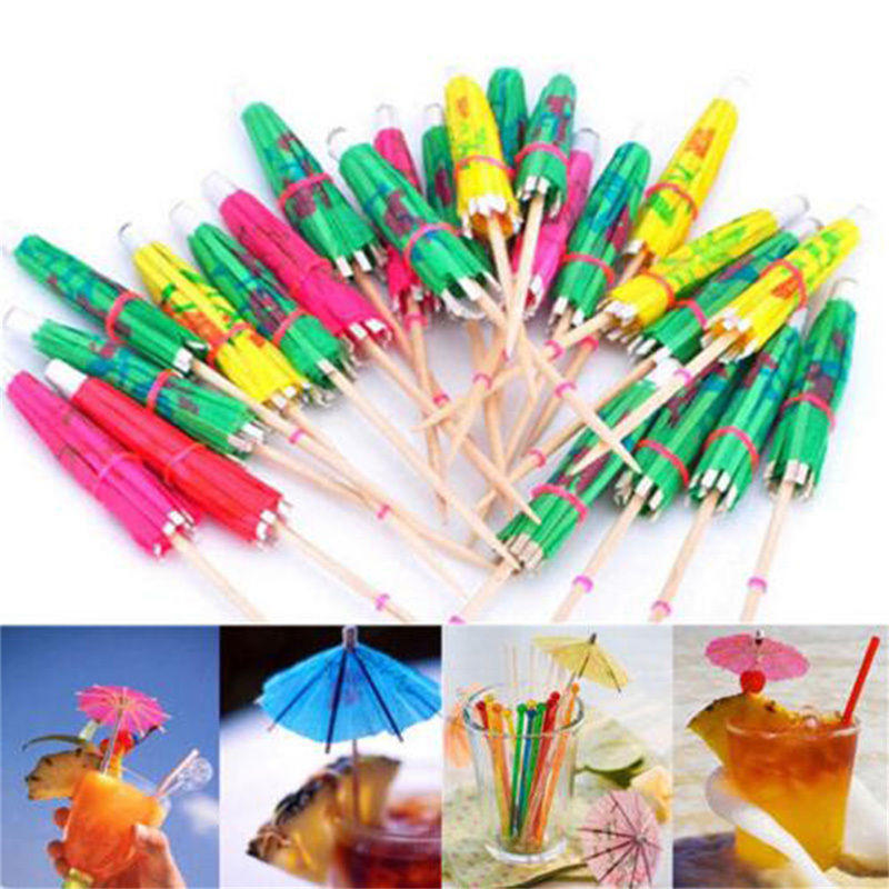 40Pcs Paper Cocktail Parasols Umbrellas Party Wedding Supplies Luau Drink Stick