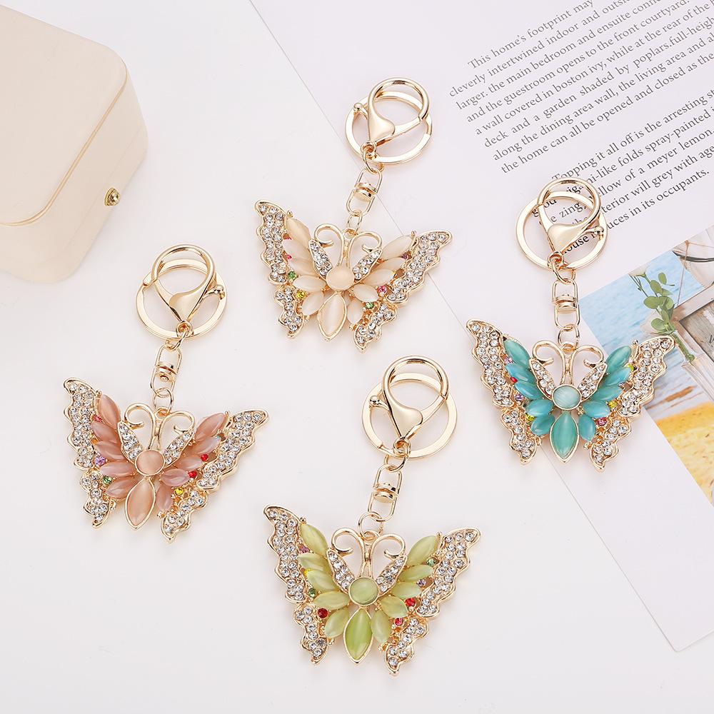 Dazzling Colors, Rhinestone Inlay, Butterfly Keychain, Instagram Style, Metal Bag Pendant, Insect Keychain