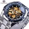 Forsining Hot Gold Men Automatic Mechanical Watches Luxury Skeleton Men's Gift Watch Stainless Steel Wristwatches Luminous
