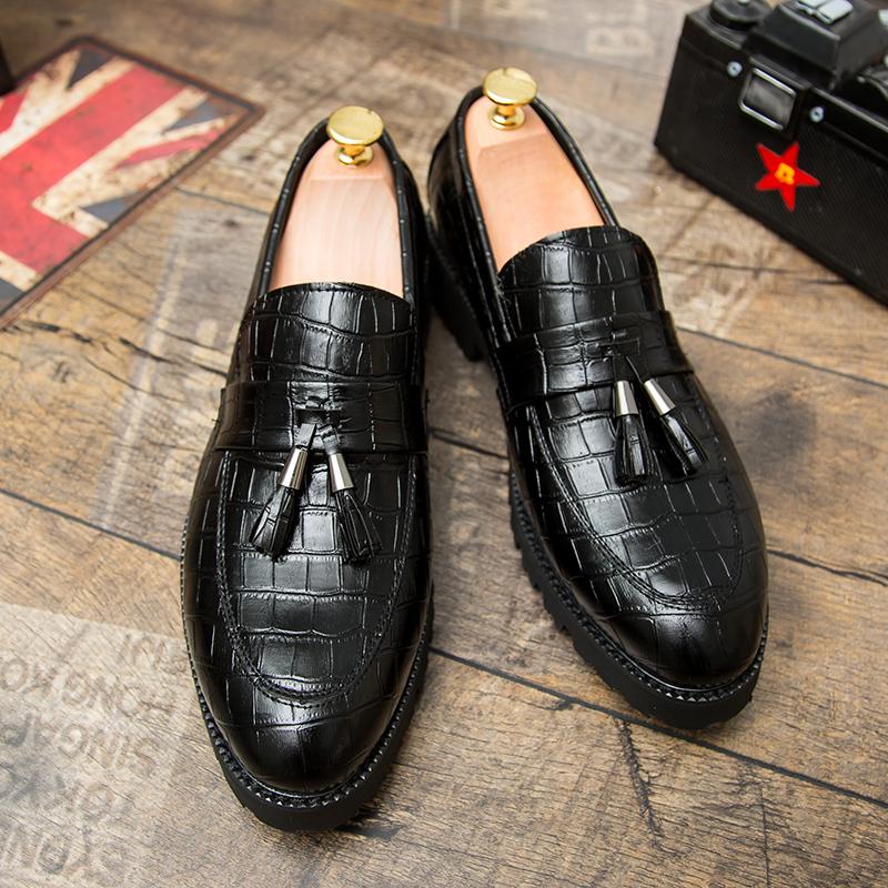 Fashion Men's Hair Stylist Fringed Thick Soled Leather Shoes Fashion Breathable Leather Luxury Brand Mens  Business Formal Party Shoes