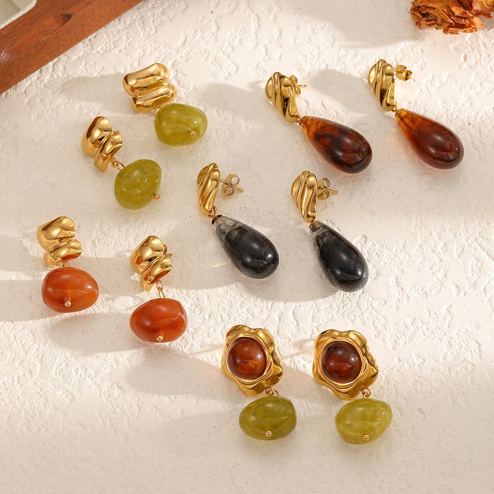 Geometric Resin Earrings For Women With Stainless Steel Design Trendy Jewelry